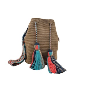 Authentische Handwerker Wayuu Tasche, kolumbianische gehäkelte Crossbody, Wayuu Bucket Bag Geldbörse, Ethische Fair Wayuu Tasche, WAYUU Mochila Bag, kolumbianisches Handwerk