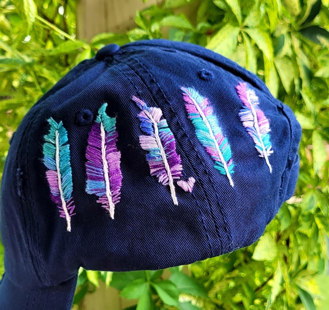 Hand Embroidered PONYTAIL Hat Feathers Embroidered Cap Etsy