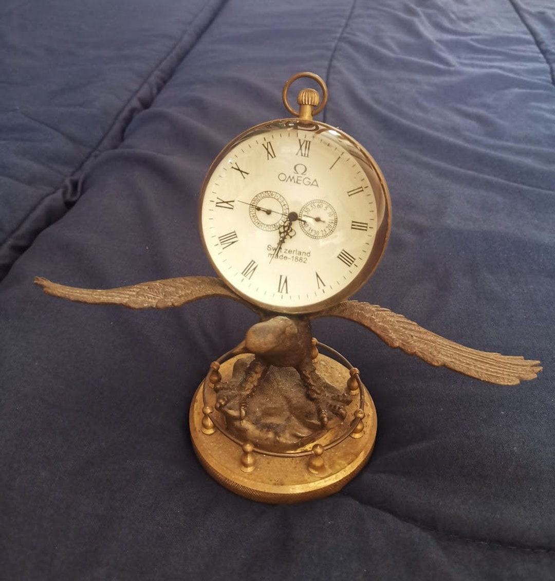 Omega Crystal Ball Brass Sculpture Vintage Table Top Desk Clock Switzerland Made 1882 Etsy Canada