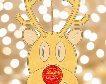 Rendieren met chocolade -Lindor-, Rendieren chocoladehouder, Kerstversiering, Kerstornament SVG Bundel, Laser Cut Ornament, DXF