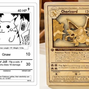 3D Wooden Pokemon Card Pikachu Gnaw / Laser Engraved / Pokemon Gift / DXF / SVG / PNG / lbrn2