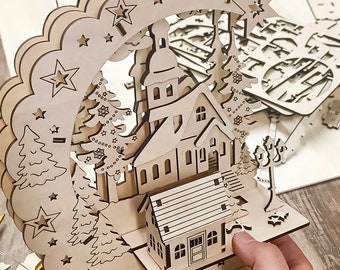 Lasergesneden kerstverlichting, kerstnachtlampje, kerstversiering, dxf-svg-bestand
