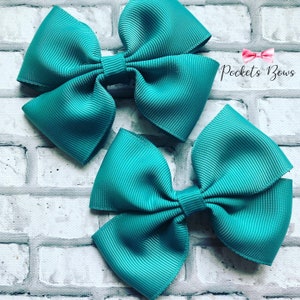School hair bows. Ribbon hair bows. Jade green hair bows . 3 inch hair bows . Pair of bows .