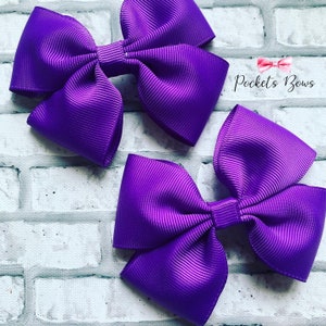 School hair bows. Ribbon hair bows . Purple hair bows . 3 inch hair bows . Pair of bows .