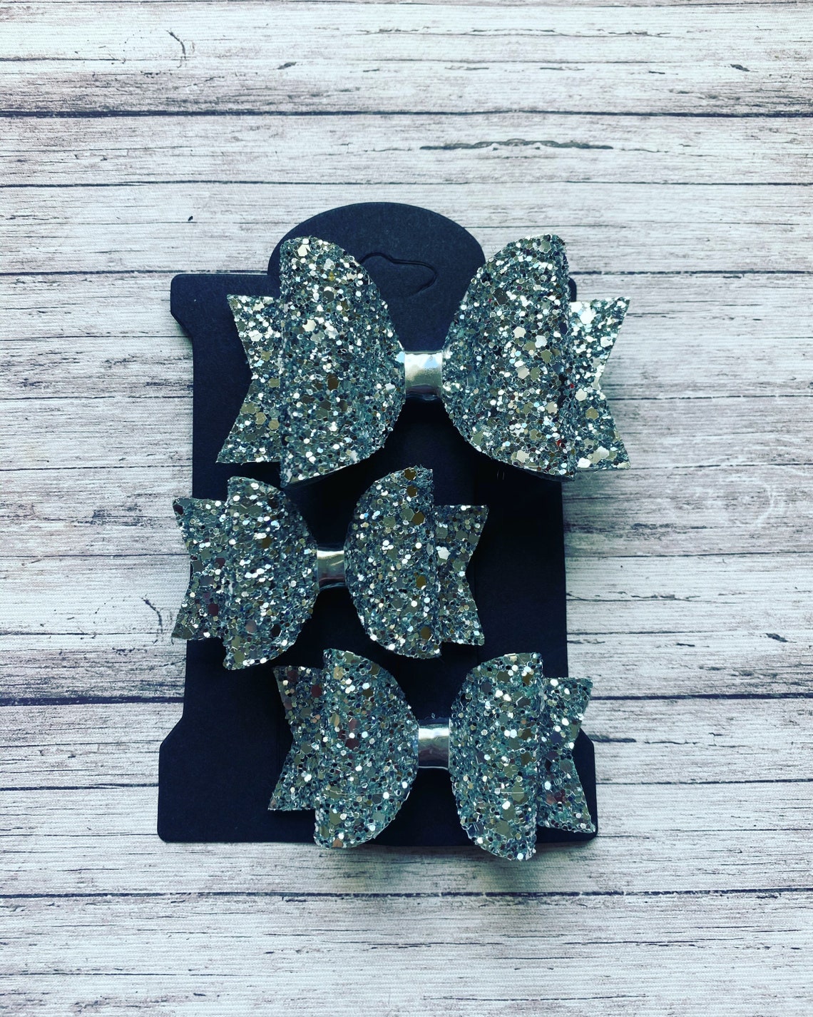Glitter hair bows . Silver glitter . Hair bow pack x1 medium Etsy