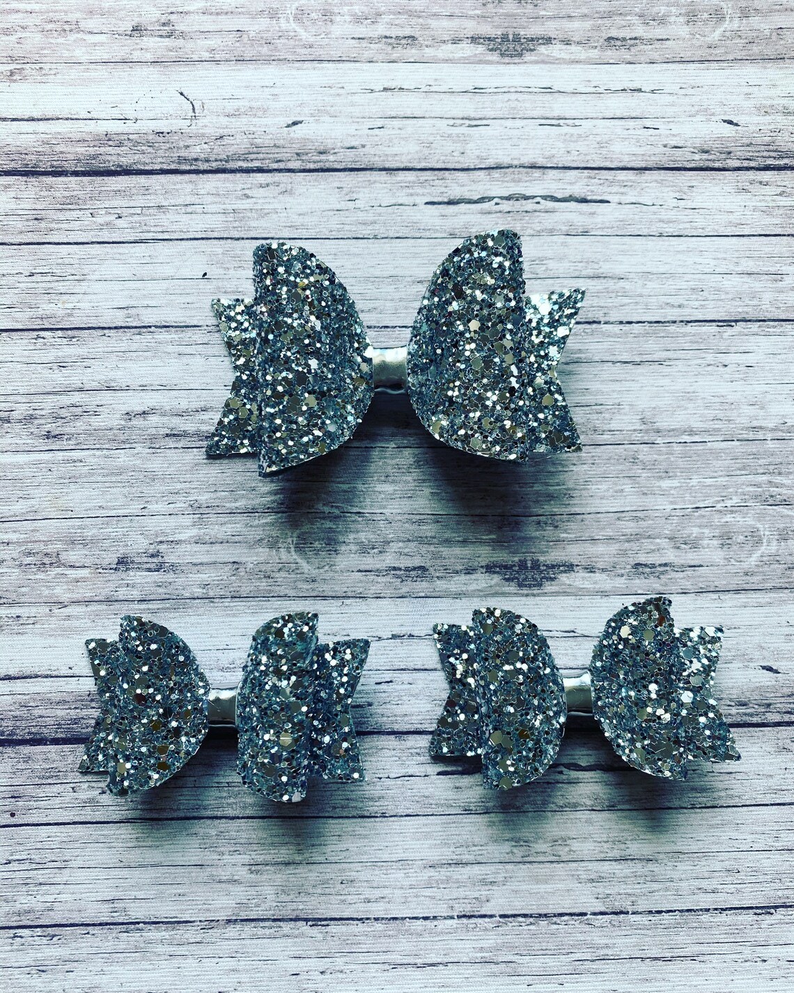 Glitter hair bows . Silver glitter . Hair bow pack x1 medium Etsy