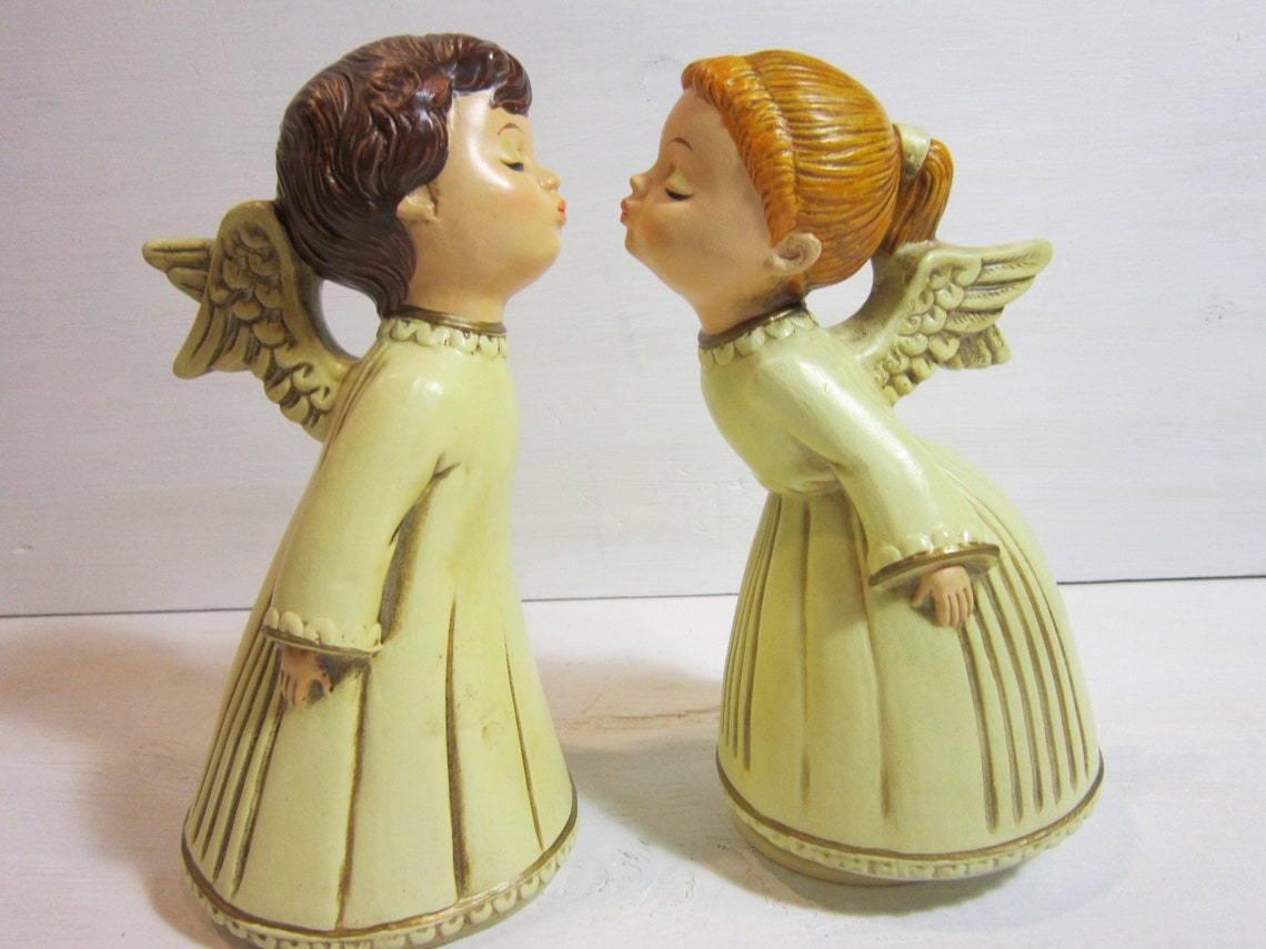Vintage Musical Kissing Angels Figurines Set of Two Kissing Etsy