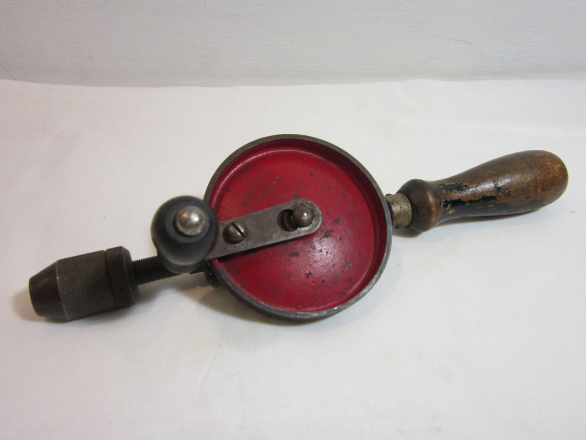 Vintage Hand Crank Drill Manual Drill with Bright Red Center Etsy