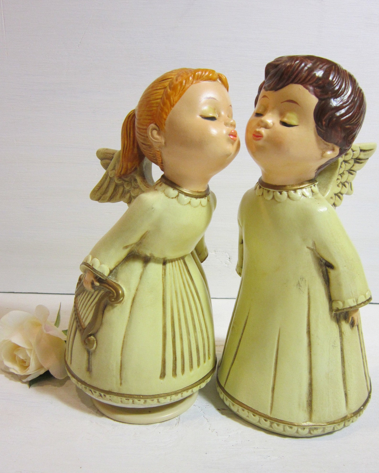 Vintage Musical Kissing Angels Figurines Set of Two Kissing Etsy