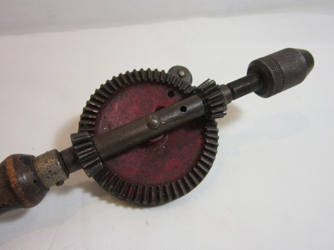 Vintage Hand Crank Drill Manual Drill with Bright Red Center Etsy