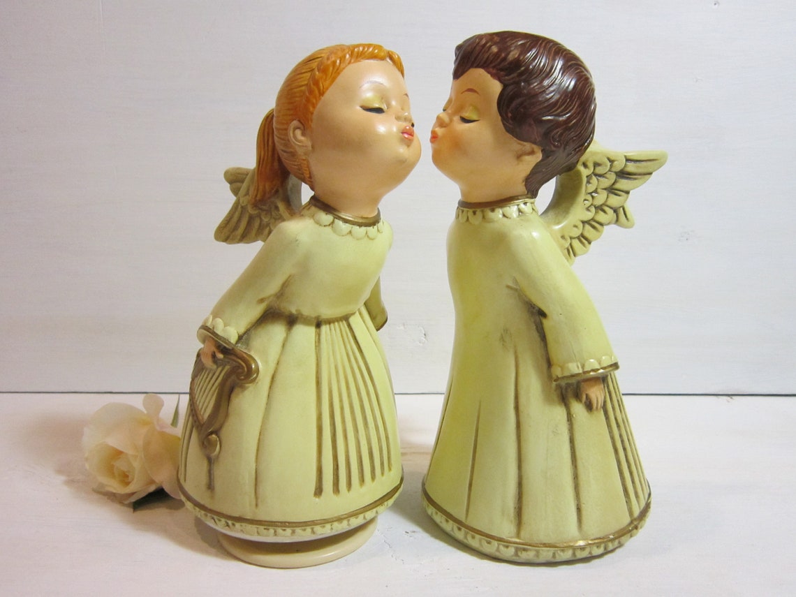 Vintage Musical Kissing Angels Figurines Set of Two Kissing Etsy