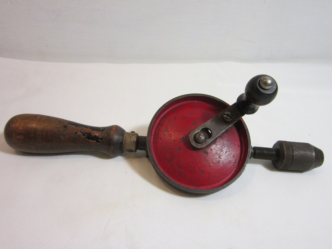 Vintage Hand Crank Drill Manual Drill with Bright Red Center Etsy