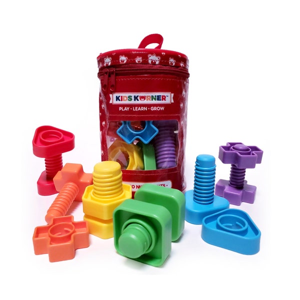 Jumbo Nuts and Bolts Toys - Fine Motor Skills Rainbow Matching Game Montessori Toys for Toddlers, Preschool Occupational Therapy