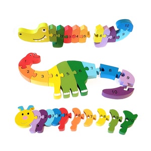 Thick Animal Wooden Puzzles for Toddlers - Colors and Counting Building Toys and Toddler Games - Montessori Toys Wood Blocks