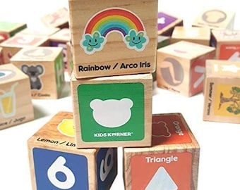 Bilingual Alphabet Blocks - Jumbo Stacking Toys & Educational ABC Games for Kids, 30 Wooden Blocks