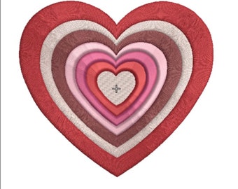 May include: A red heart with concentric circles of pink, brown, and white.