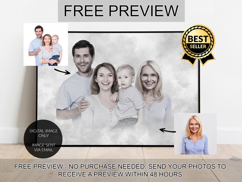 Combine Photos Add Person to Photo Merge Photos Remove Photo Edit Add Deceased to Photo Custom Family Portrait Loved Ones Gift Fathers Day image 1