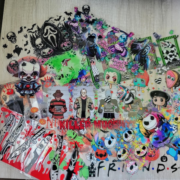 Envoltorios para tazas UVDTF para Halloween, paquete de 5 piezas