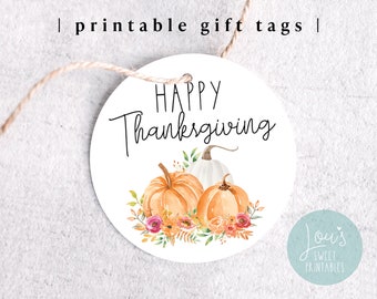 Thanksgiving Round Tag, 2&quot; Gift Tag Printable, Cookie Tag, Instant Digital Download