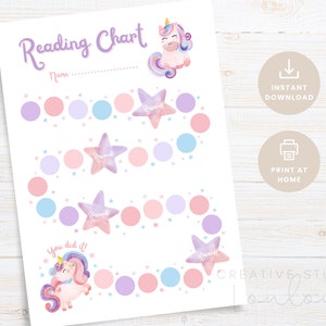 Tableau de lecture imprimable Licorne pour enfants Tableau de lecture pour enfants Suivi des progrès de lecture Suivi des objectifs de lecture Journal de lecture PDF à télécharger