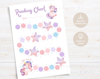 Tabla de lectura Unicorn para niños: Seguimiento del progreso de lectura (Descargar PDF)