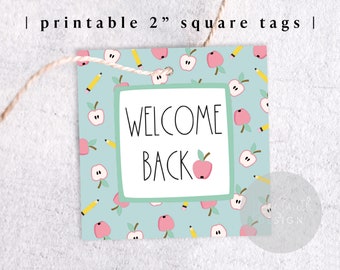 Printable 2" Welcome Back Square Cookie Tag, 2-inch Back to School Treat Gift Tag, Instant Download