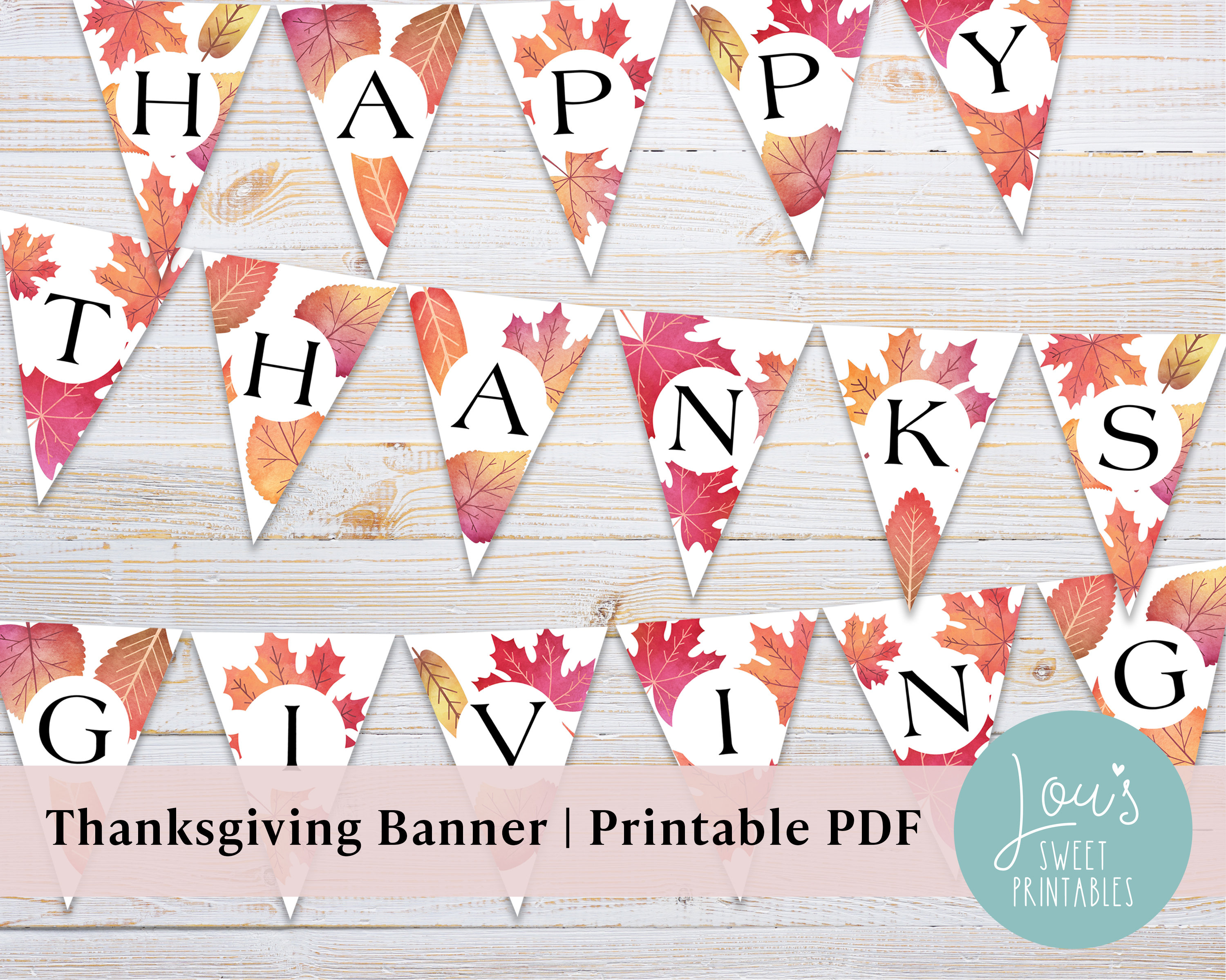 Happy Thanksgiving Banner Printable Fall Leaves Bunting - Etsy