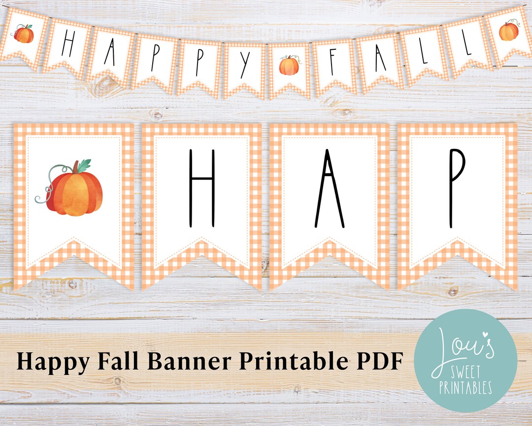 Happy Fall Banner Printable Fall Banner Pumpkin Mantel Décor for Fall ...