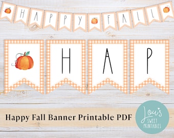 Happy Fall Banner Printable Fall Banner Pumpkin Mantel Décor for Fall Autumn Instant Download PDF