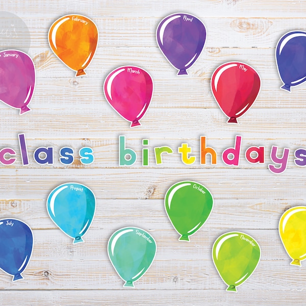 Birthday Board Classroom Birthday Display Printable For Teachers Colorful Balloon Birthday Sign For Class Cut-out PDF Instant Download