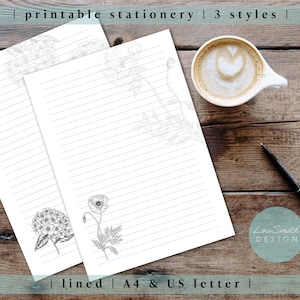 Papel de papelaria para escrita de cartas, papel de nota para impressão, papel botânico preto e branco para diário, carta dos eua e pdf a4