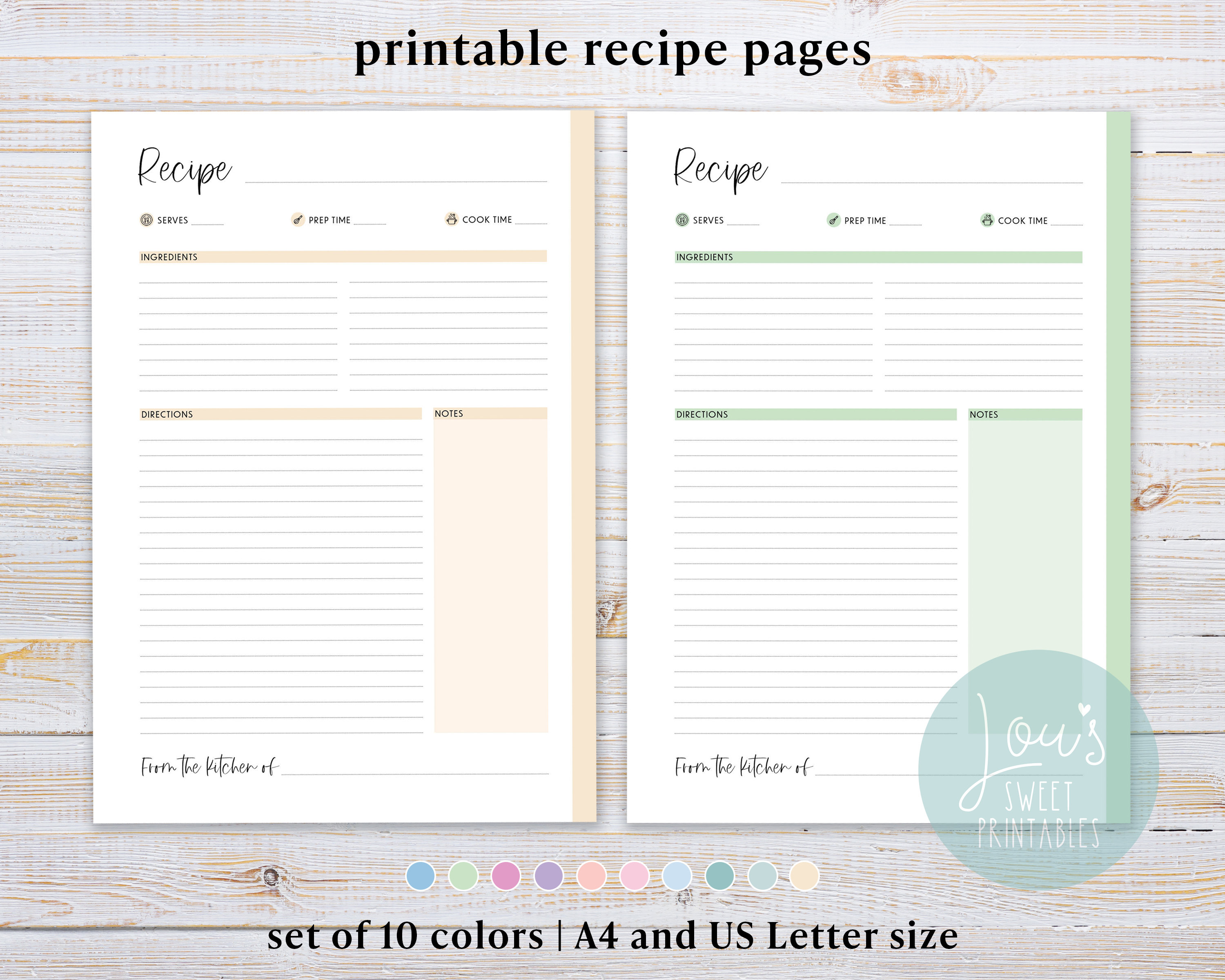 Monogram Recipe Card Editable Recipe Card Template -  Israel