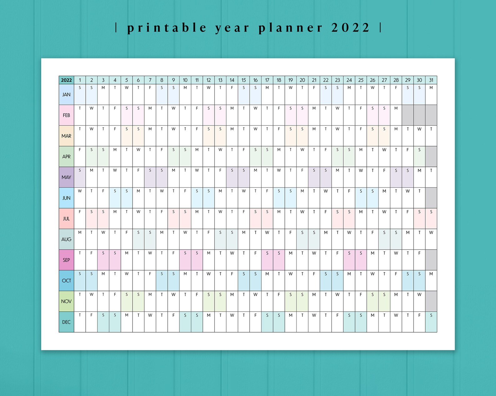 2022 Year Planner Printable A4