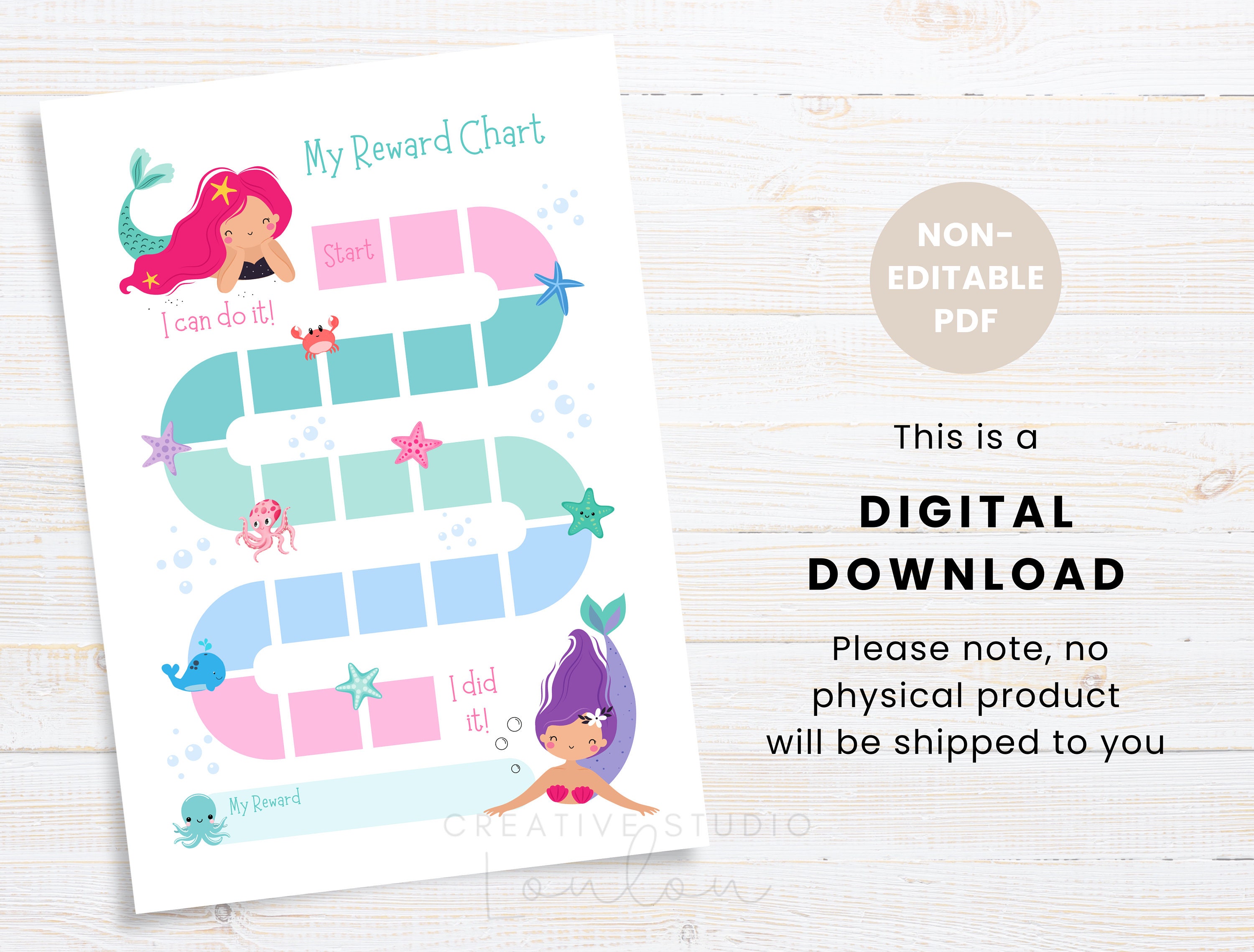 Kids Reward Chart Printable Mermaid Sticker Chart Behavior Chart ...