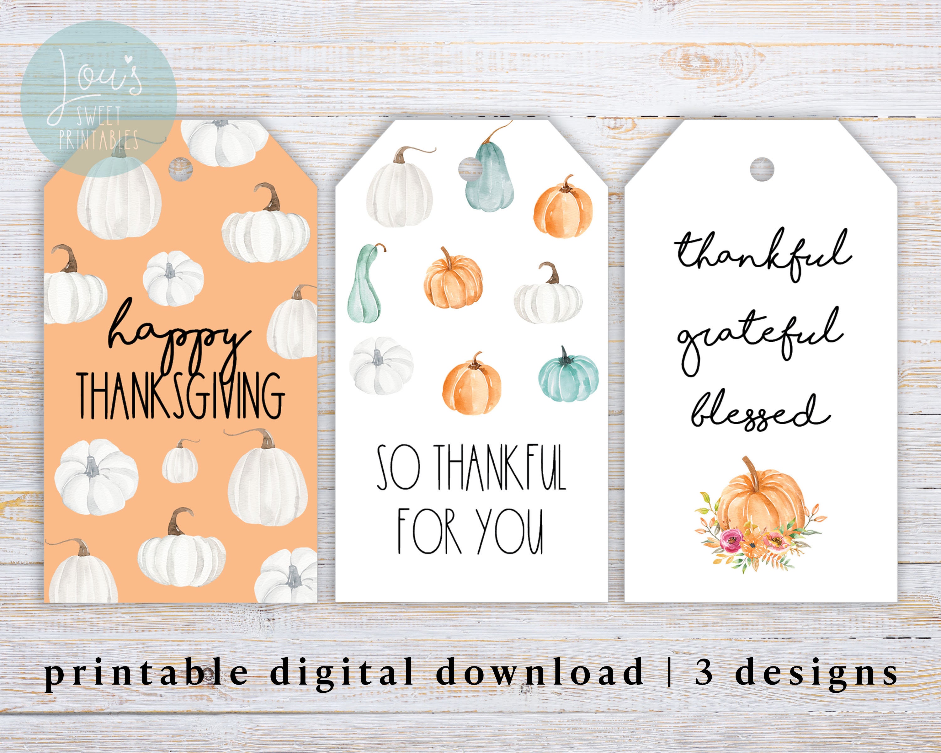 Thanksgiving Gift Tag Printable, So Thankful For You Cookie Tag, Happy Thanksgiving Gift Packaging, 3 Designs, Instant Digital Download