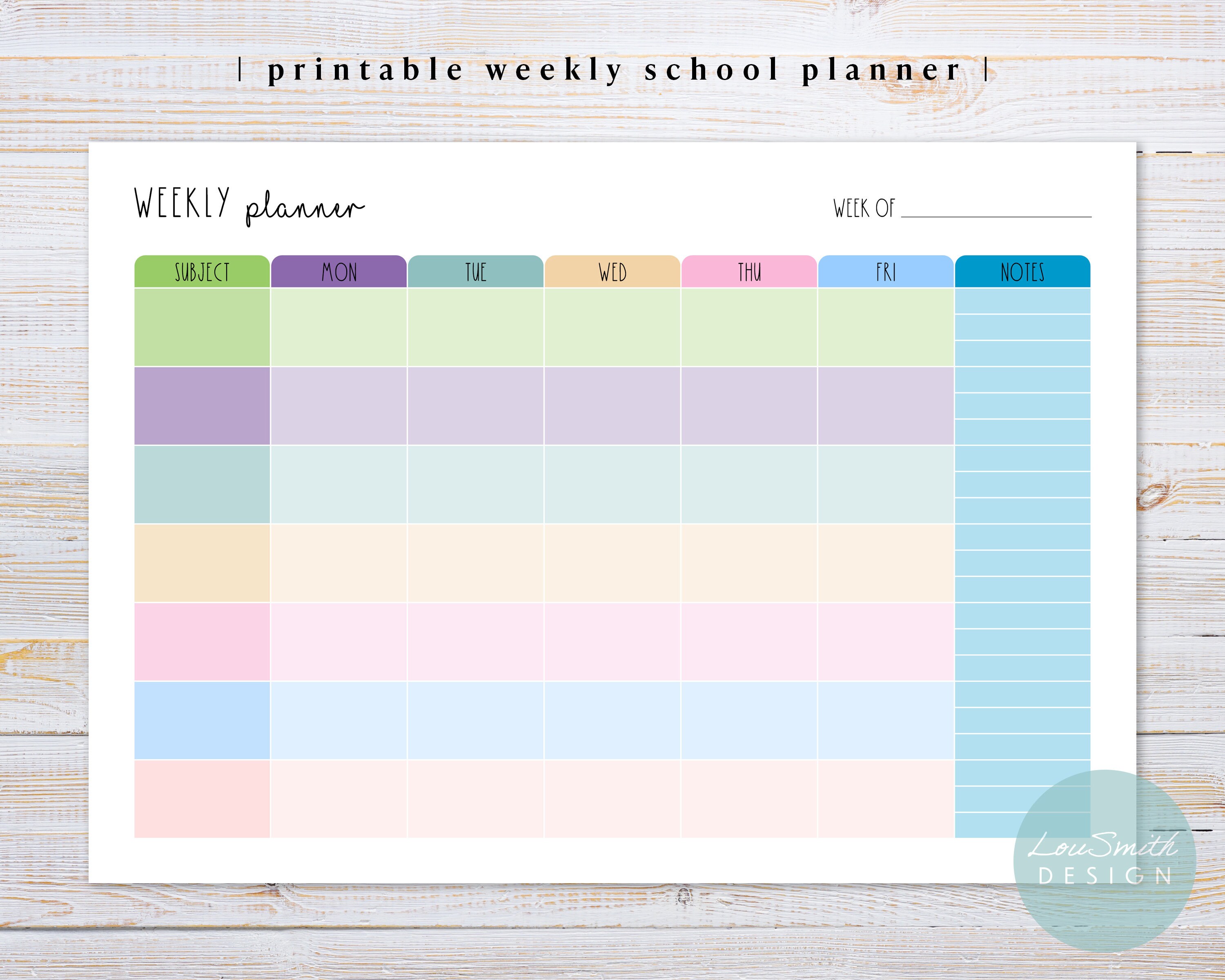 Printable Homeschool Weekly Planner Weekly School Subject | Etsy