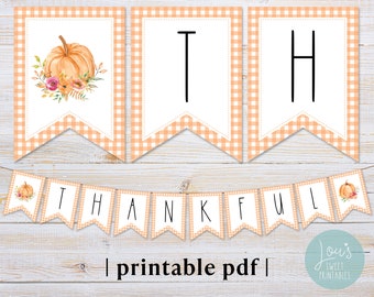 Bannière de Thanksgiving, bannière de banderoles reconnaissantes imprimables, décor de cheminée d'automne, téléchargement immédiat