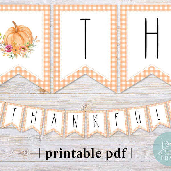 Thanksgiving Banner, Printable Thankful Bunting Banner, Fall Mantel Décor, Instant Download