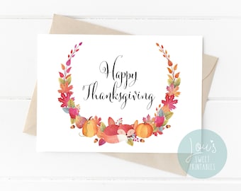 Thanksgiving Card Printable, Happy Thanksgiving, Foldable, Instant Digital Download PDF