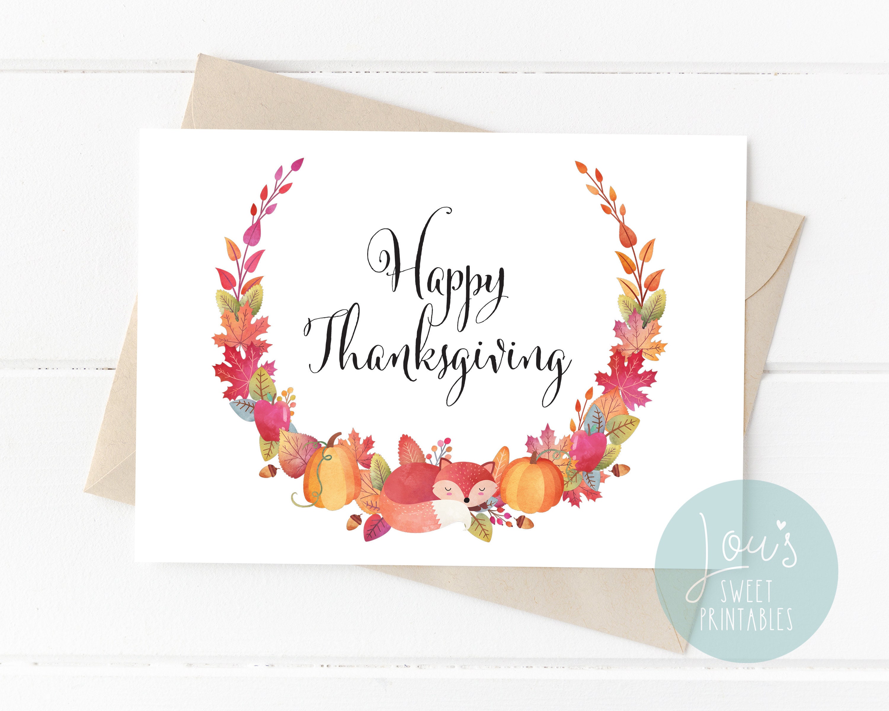 Thanksgiving Card Printable, Happy Thanksgiving, Foldable, Instant ...