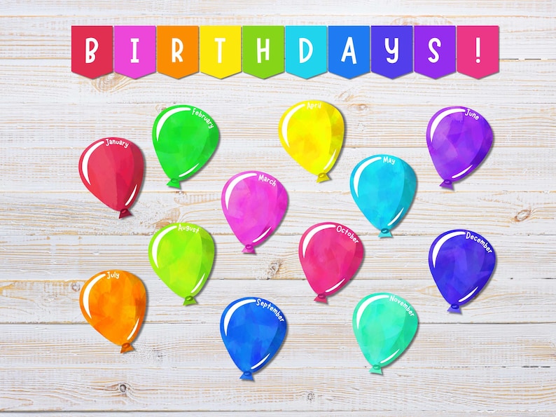 Class Birthdays Rainbow Balloon Birthday Board, Classroom Decor ...