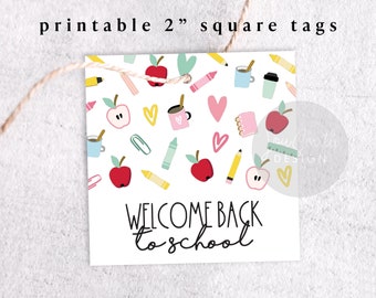 Printable 2 Welcome Back to School Square Cookie Tag | Etsy