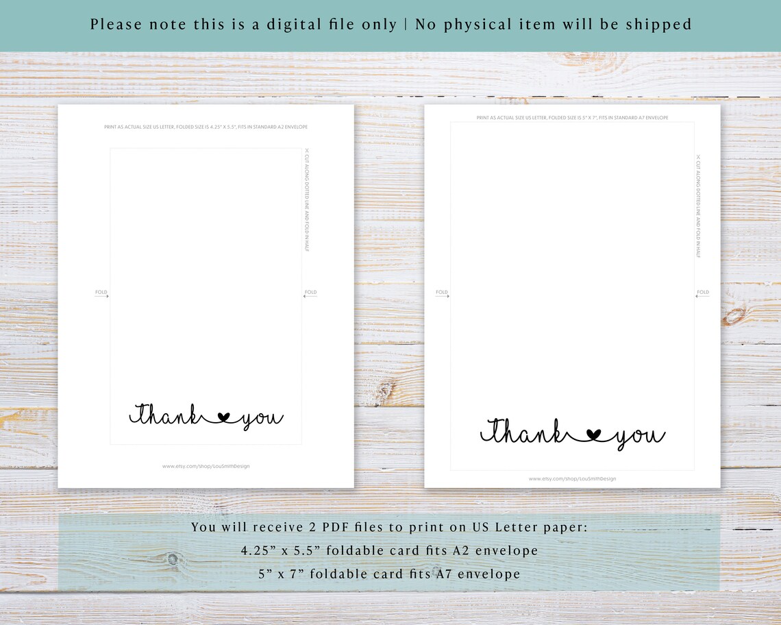 Printable Thank You Card Foldable Instant Download PDF - Etsy Italia