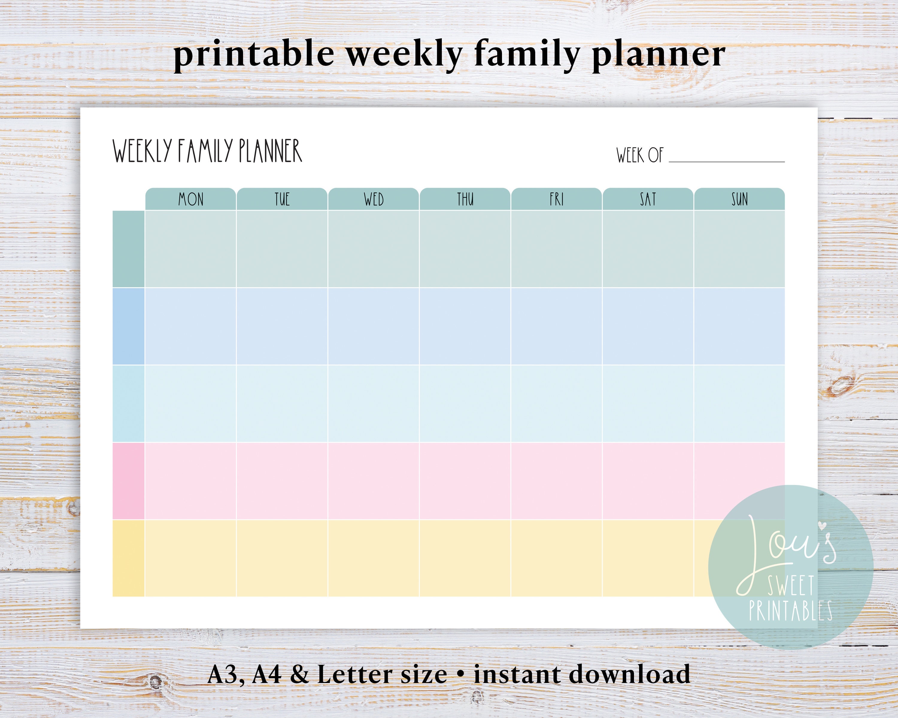 Family Weekly Planner Printable: 5 Member Schedule (PDF)
