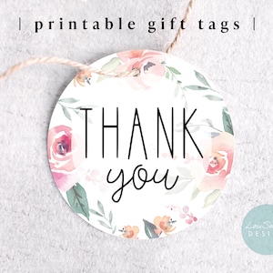 Etiqueta de regalo de agradecimiento imprimible redonda rosa floral etiqueta de regalo gracias cupcake topper gracias etiqueta de favor etiqueta de galleta 2"