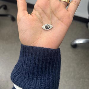 14K Gold Diamond Evil Eye Necklace: Black Diamond & Sapphire Pendant