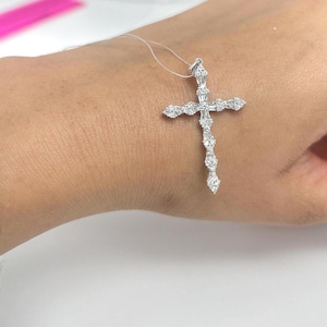 14K White Gold Natural Diamond Cross Pendant Necklace