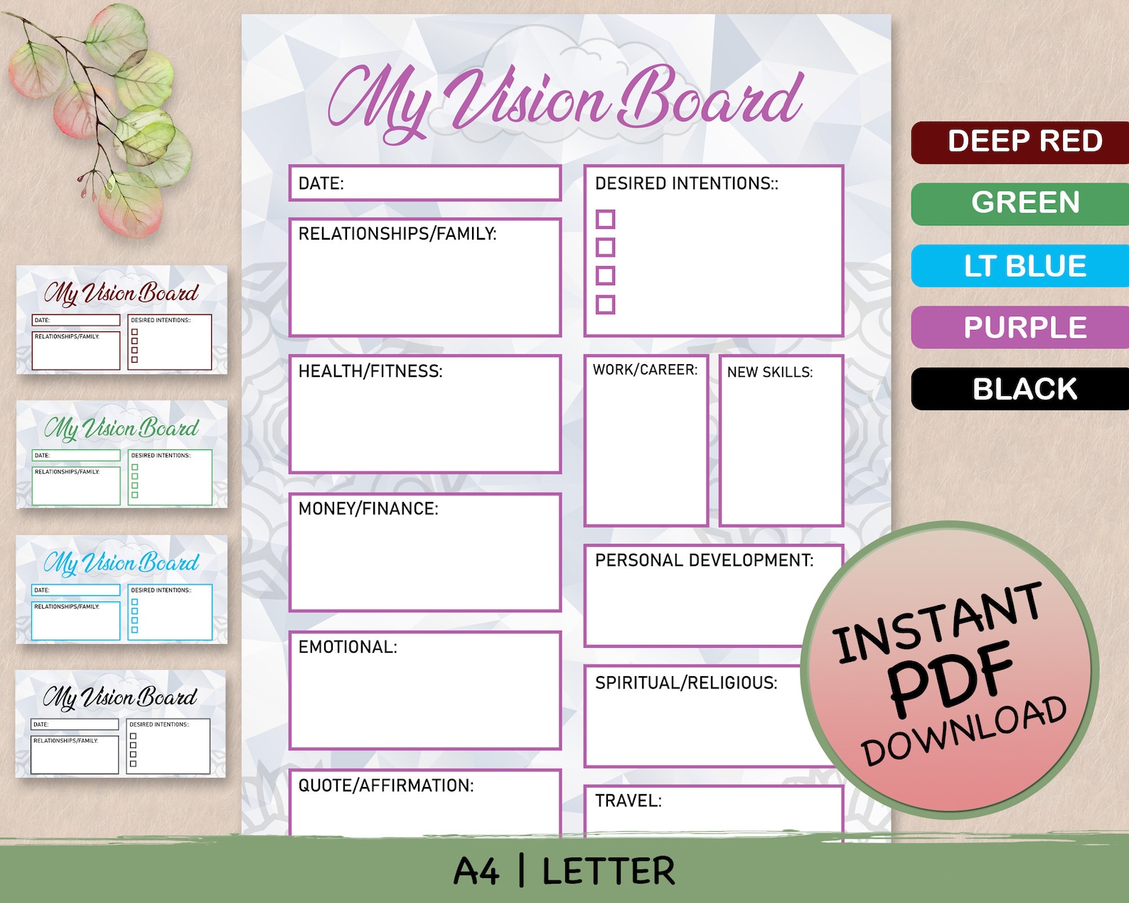 PRINTABLE Vision Board Goal Setting Self Love Energy - Etsy