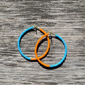 The Misfits Neon Orange/Blue Seed Bead Hoop Earrings