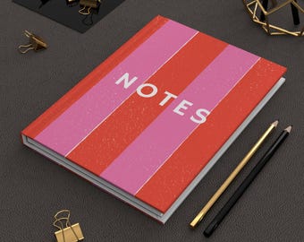 Diario de rayas rosas y rojas / Cuaderno de tapa dura mate